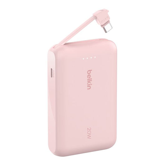 Belkin BoostCharge | 10.000mAh-powerbank met geïntegreerde USB-C-kabel - Roze