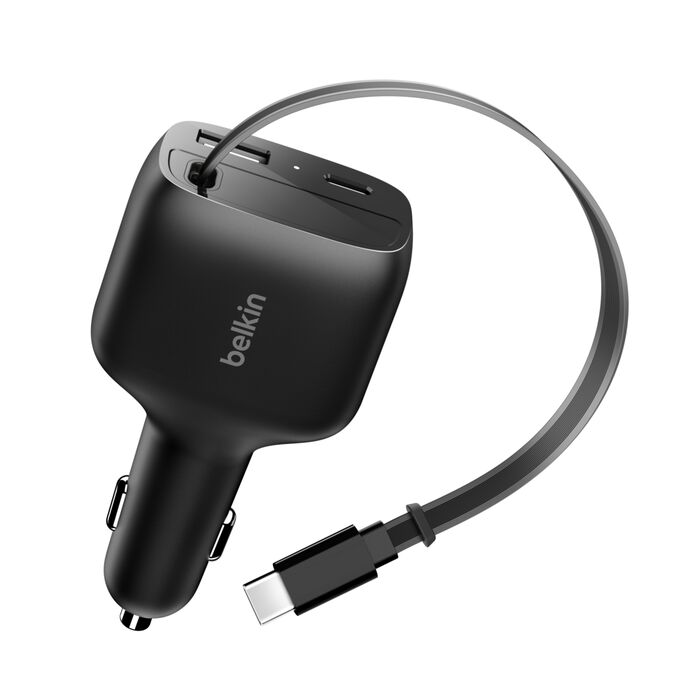 Belkin BoostCharge | Chargeur de voiture avec câble rétractable USB-C (75 W)
