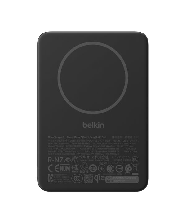 Belkin UltraCharge Pro | Magnetische draadloze 5.000mAh-powerbank met Qi2 & BoostSolid-cel - Zwart