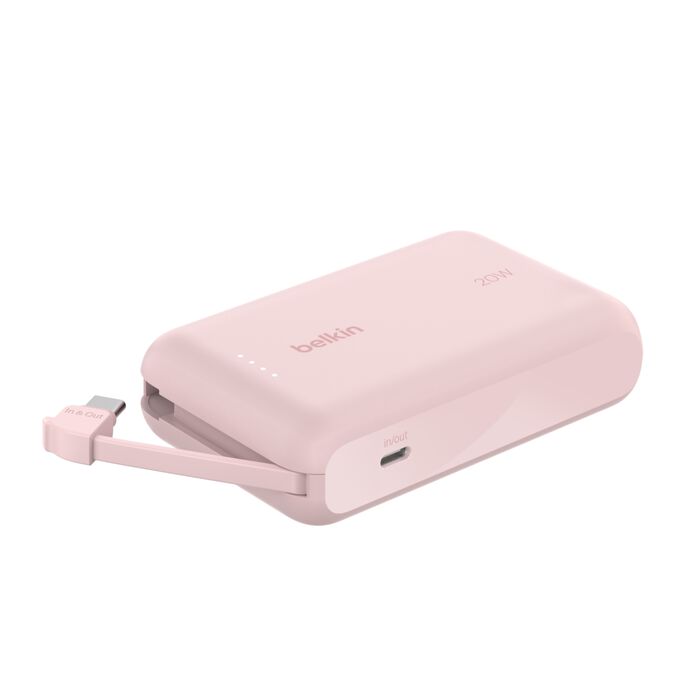 Belkin BoostCharge | Batterie externe 10K avec câble USB-C intégré - Rose