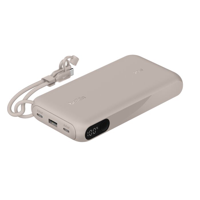 Belkin BoostCharge | Batterie externe 20.000mAh avec écran intégré (20W) - Pierre de grès