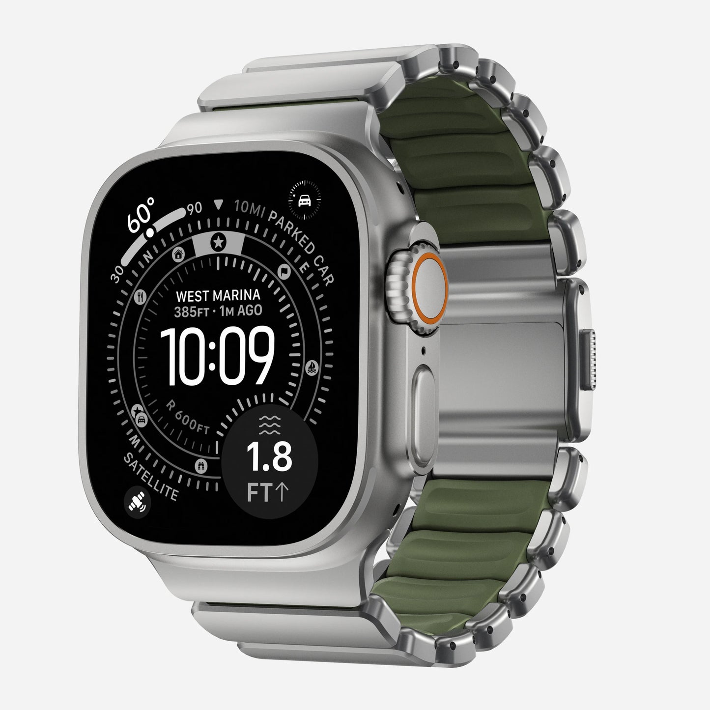 Nomad Stratos bandje - Naturel hardware - 44/45/46/49 mm - Bosgroen