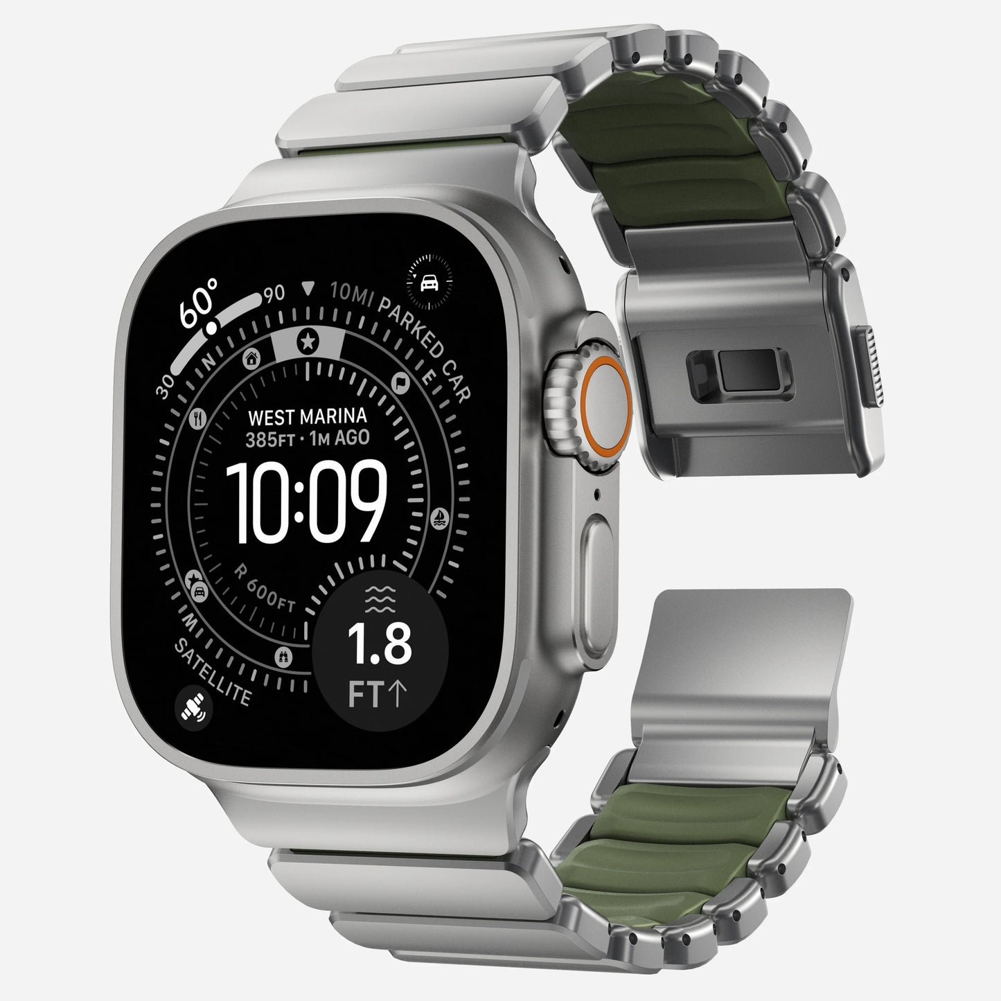 Nomad Stratos bandje - Naturel hardware - 44/45/46/49 mm - Bosgroen