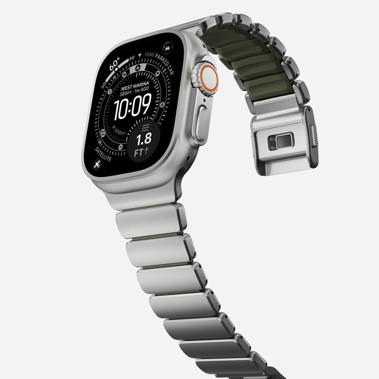Nomad Stratos bandje - Naturel hardware - 44/45/46/49 mm - Bosgroen