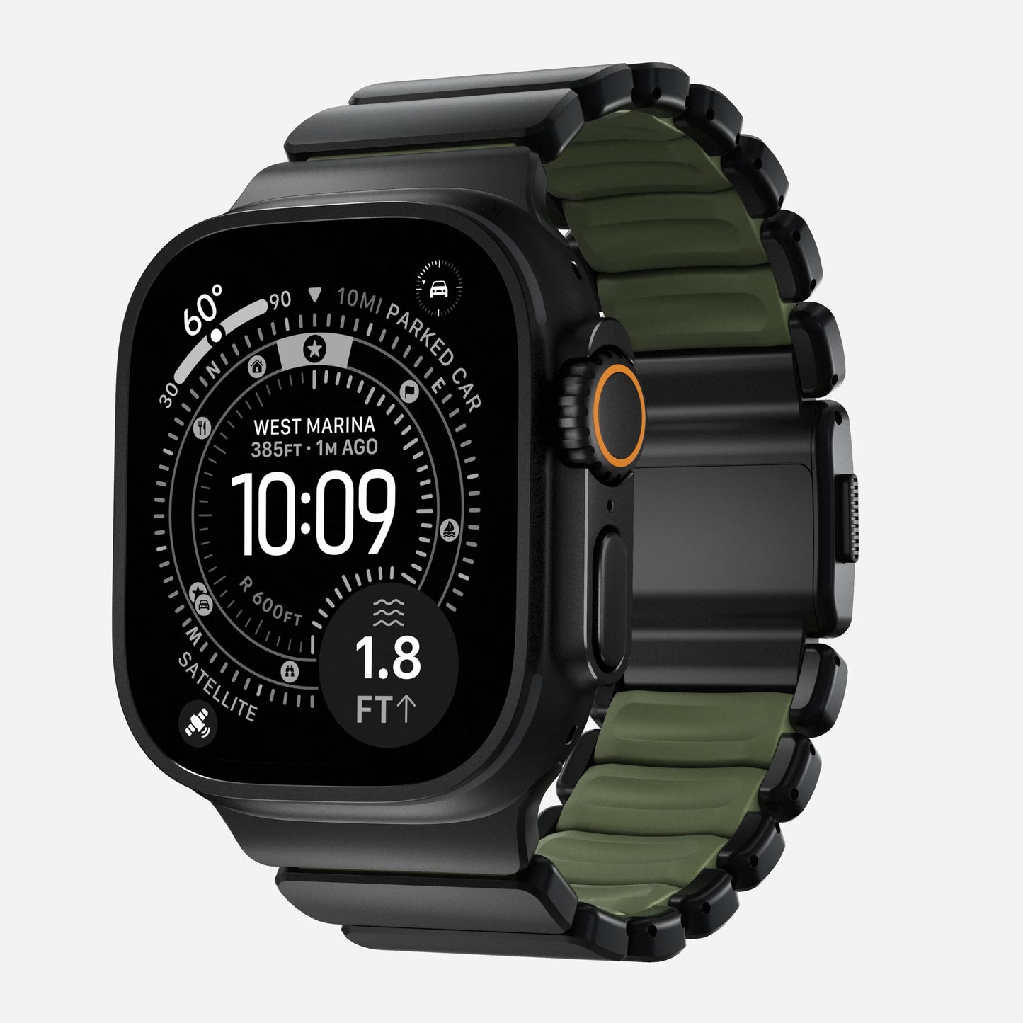 Nomad Stratos bandje - Zwarte hardware - 44/45/46/49 mm - Bosgroen