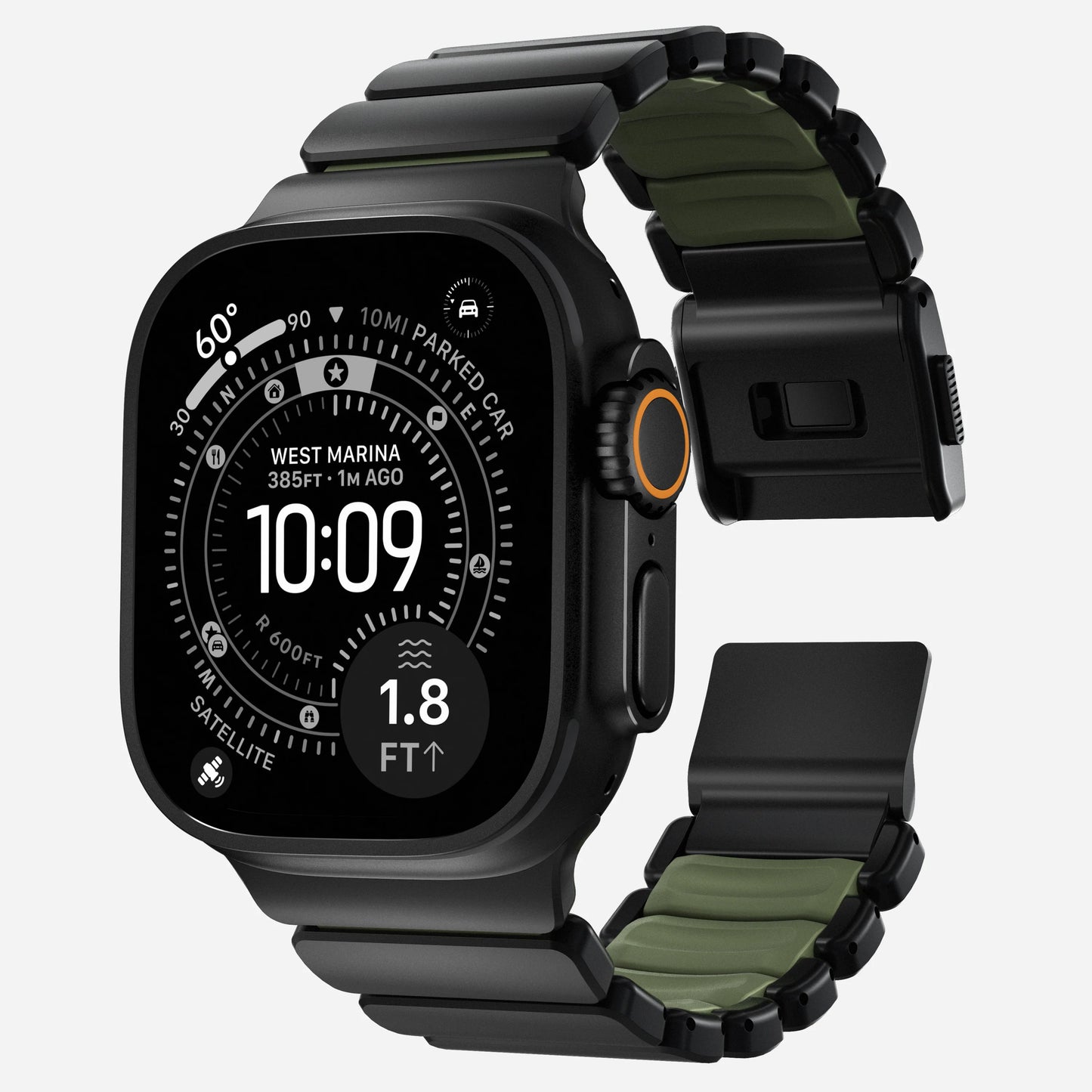 Nomad Stratos bandje - Zwarte hardware - 44/45/46/49 mm - Bosgroen