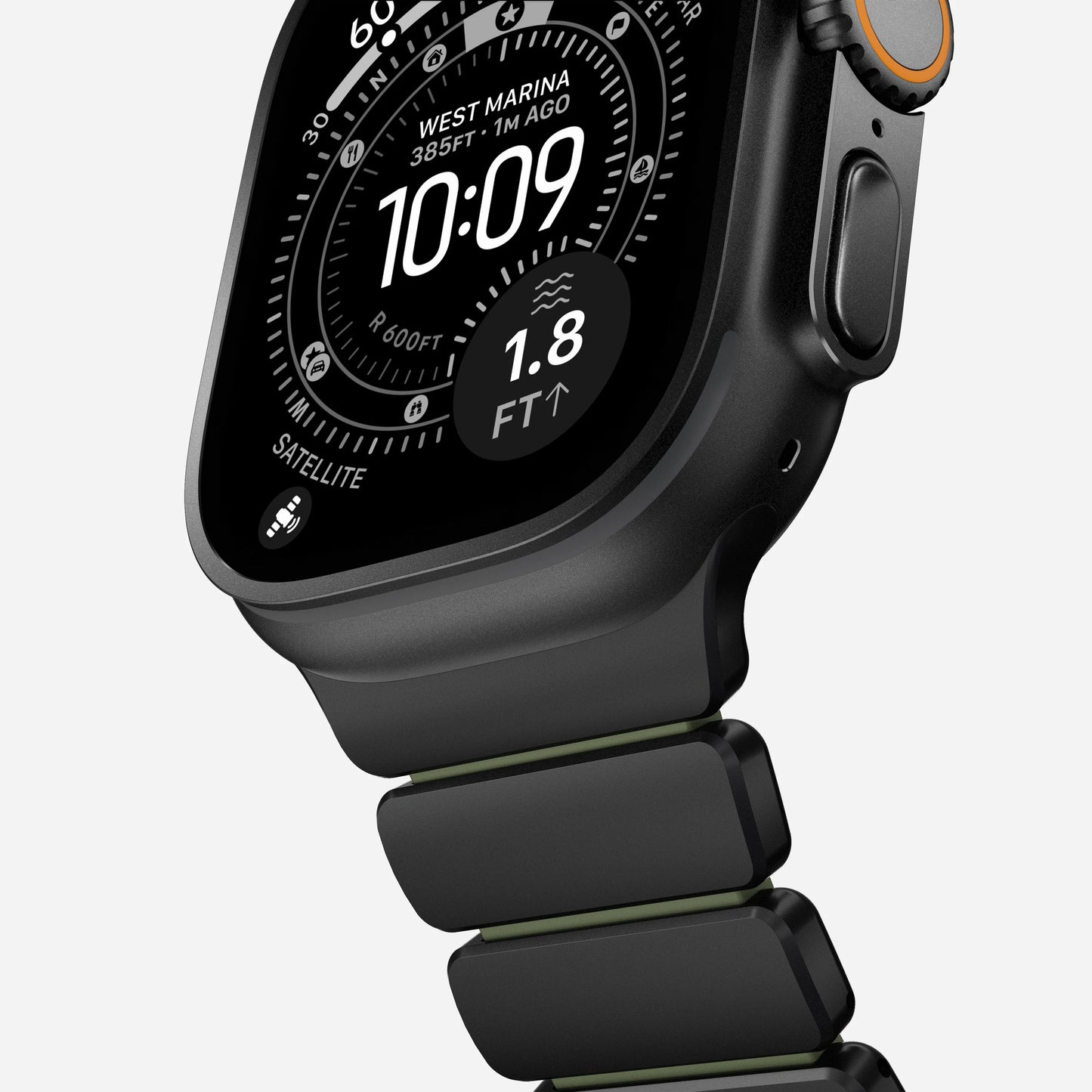 Nomad Stratos bandje - Zwarte hardware - 44/45/46/49 mm - Bosgroen