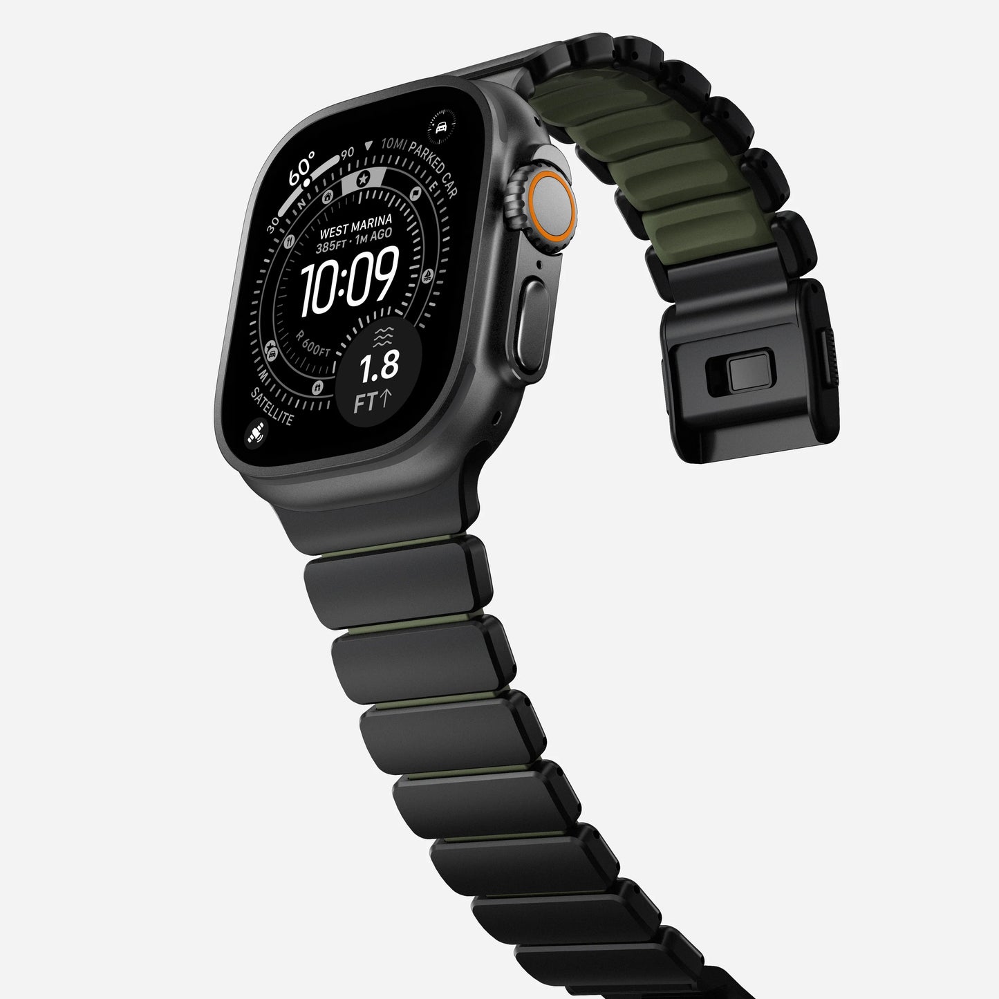 Nomad Stratos bandje - Zwarte hardware - 44/45/46/49 mm - Bosgroen
