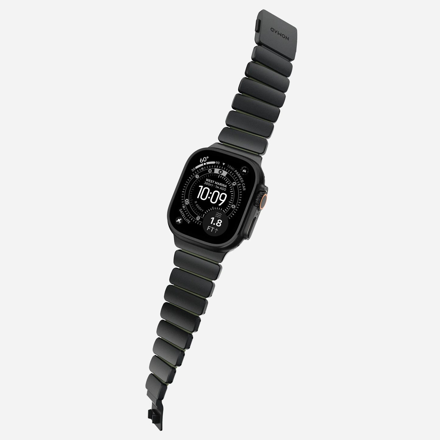 Nomad Stratos bandje - Zwarte hardware - 44/45/46/49 mm - Bosgroen