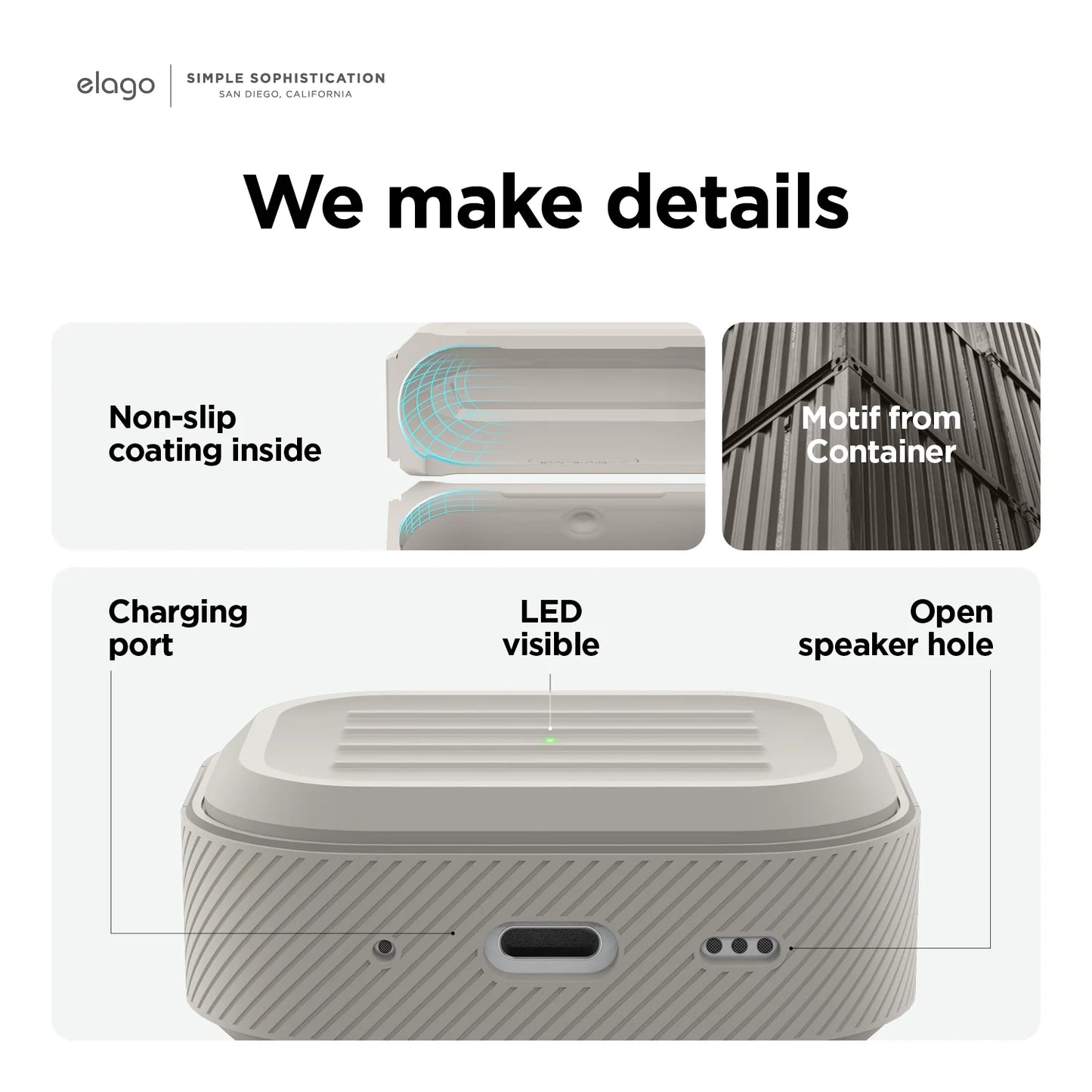 EOL Elago Armor Hang Case voor Airpods Pro (2e gen.) - Stone