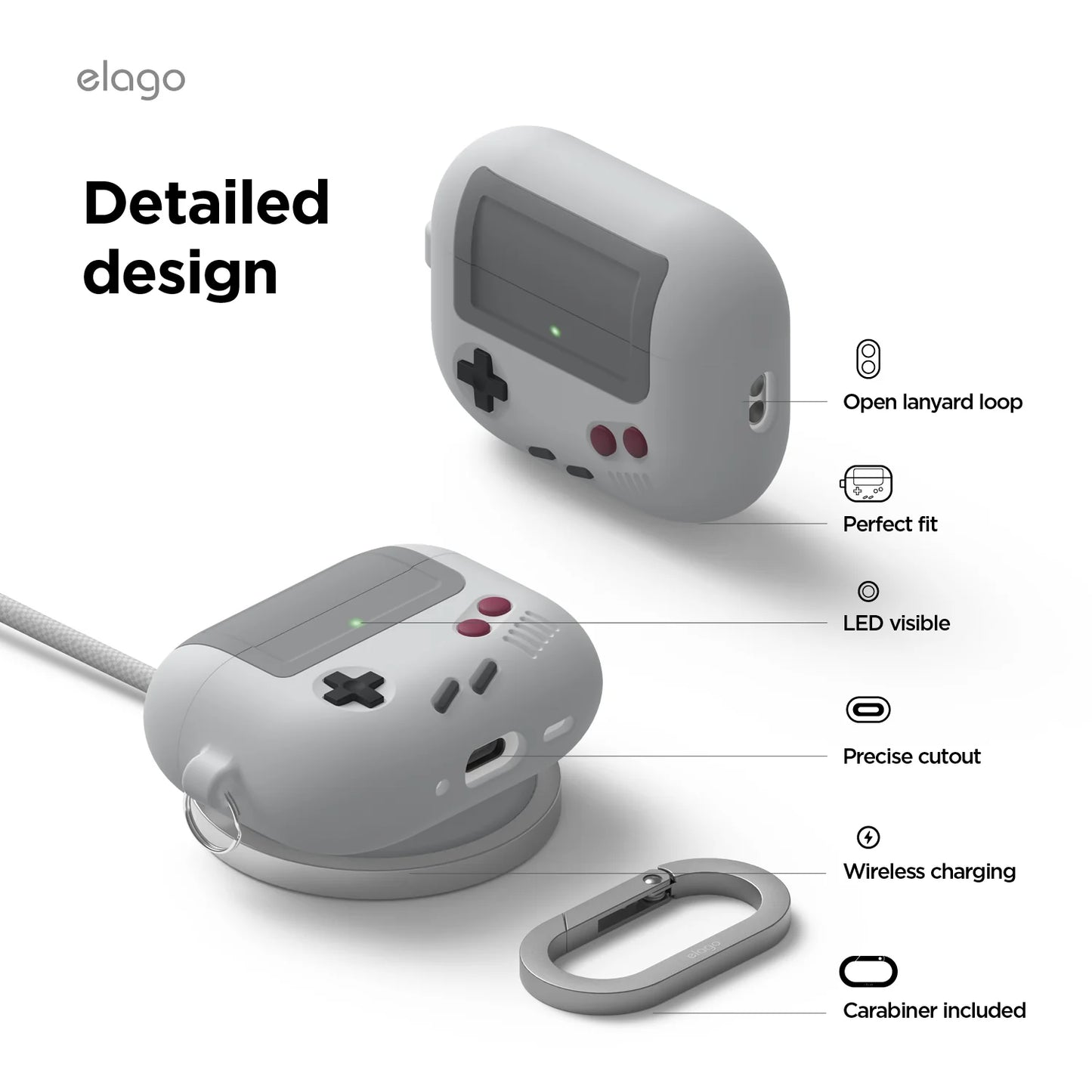 Elago Gameboy Hang Case pour Airpods Pro (3e gén.) - Gris