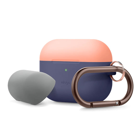 EOL Elago Silicon DUO Hang Case voor AirPods Pro - Indigo (body) - Peach, Medum Grey (top)