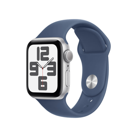 EOL Apple Watch SE (GPS) • 40‐mm kast van zilverkleurig aluminium • Denim sportbandje - M/L