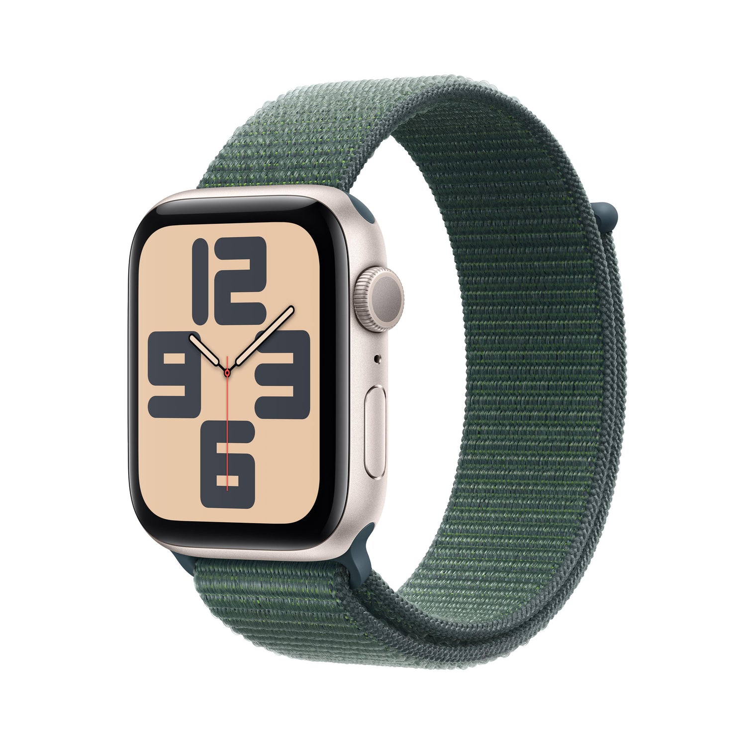EOL Apple Watch SE (GPS) • 44‐mm kast van sterrenlicht aluminium • Blauwgroen geweven sportbandje