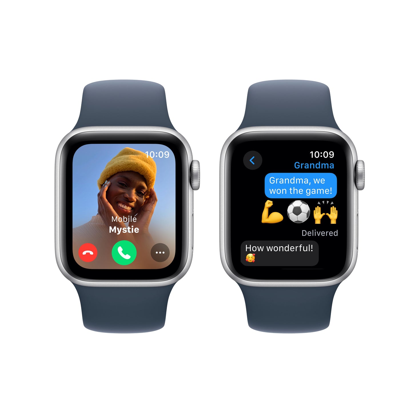 Apple Watch SE GPS, Boîtier en aluminium argent de 40 mm, Bracelet Sport bleu orage - S/M