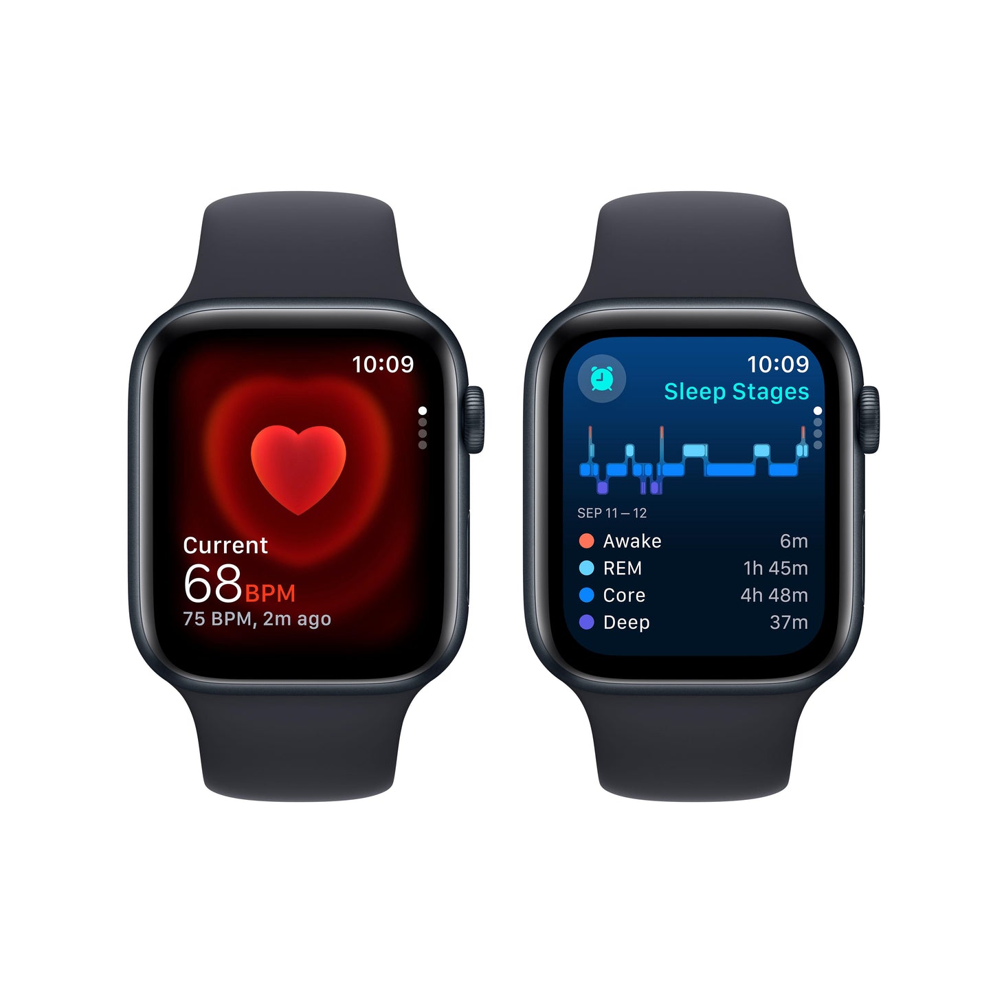 Apple Watch SE (GPS) • 44‐mm kast van middernacht aluminium • Middernacht sportbandje - S/M
