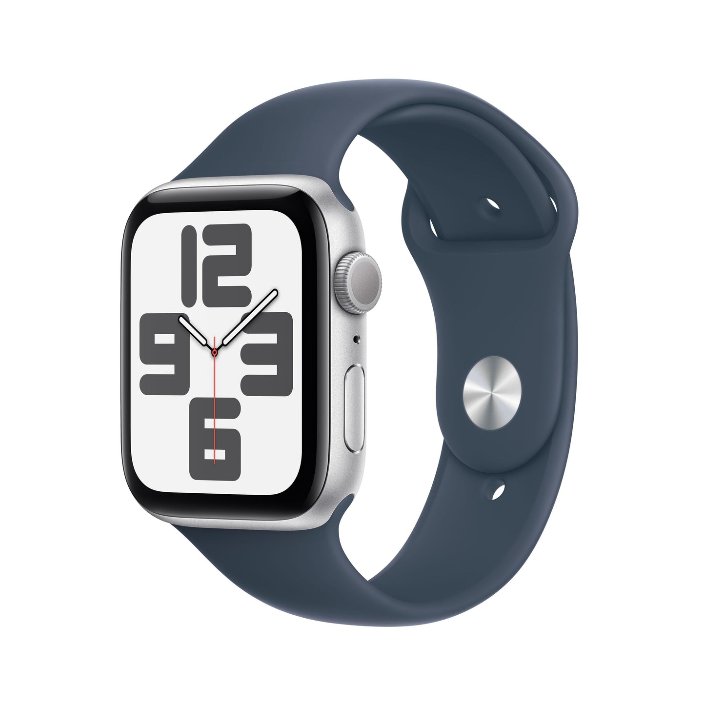 EOL Apple Watch SE GPS, Boîtier en aluminium argent de 44 mm, Bracelet Sport bleu orage - S/M