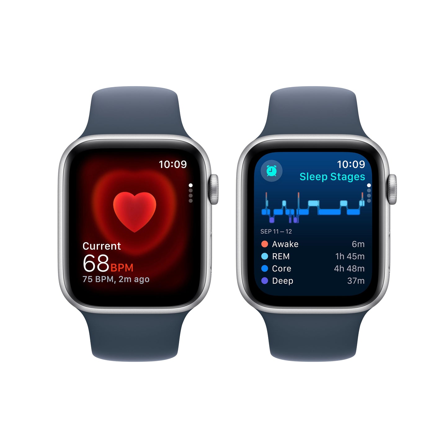 EOL Apple Watch SE GPS, Boîtier en aluminium argent de 44 mm, Bracelet Sport bleu orage - S/M