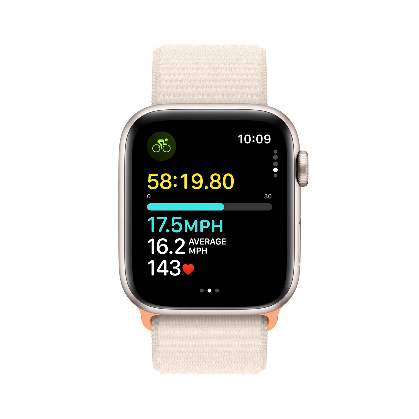 Apple Watch SE (GPS) • 44‐mm kast van sterrenlicht aluminium • Sterrenlicht geweven sportbandje