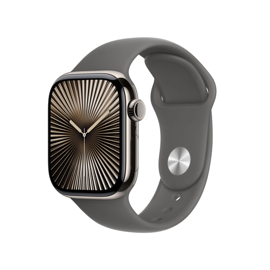 EOL Apple Watch Series 10 (GPS + Cellular) • 42‐mm kast van naturel titanium • Rotsgrijs sportbandje - S/M