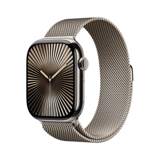 EOL Apple Watch Series 10 (GPS + Cellular) • 46-mm kast van naturel titanium • Naturel Milanees bandje - S/M