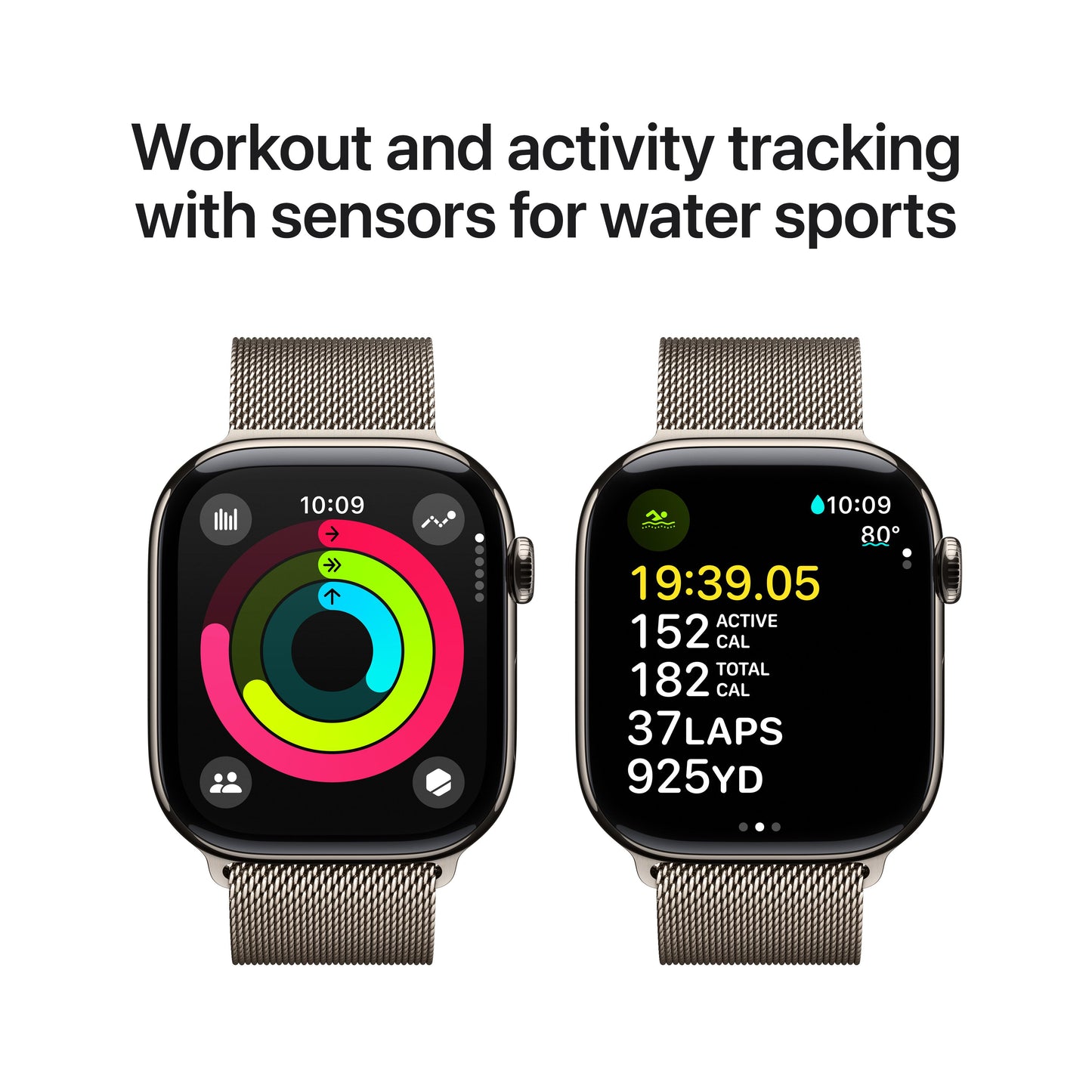 EOL Apple Watch Series 10 (GPS + Cellular) • Boîtier en titanium naturel de 46 mm • Bracelet Milanais Naturel - S/M