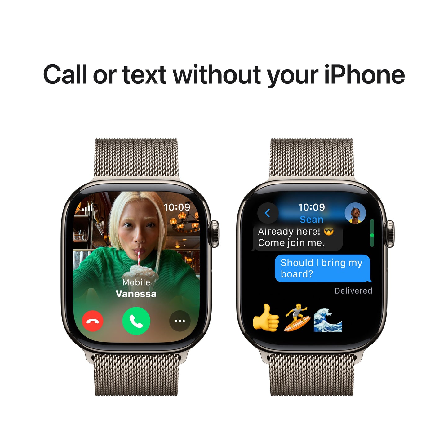 EOL Apple Watch Series 10 (GPS + Cellular) • Boîtier en titanium naturel de 46 mm • Bracelet Milanais Naturel - S/M