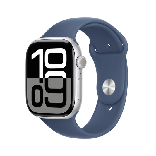 EOL Apple Watch Series 10 (GPS + Cellular) • Boîtier en aluminium argent de 46 mm • Bracelet Sport Denim - S/M