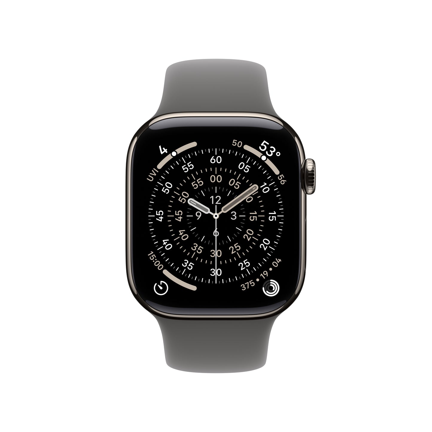 Apple Watch Series 11 (GPS + Cellular) • Boîtier en titane naturel 42 mm • Bracelet Sport Gris minéral - S/M
