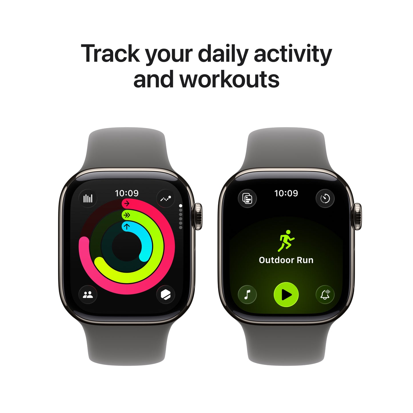 Apple Watch Series 11 (GPS + Cellular) • Boîtier en titane naturel 42 mm • Bracelet Sport Gris minéral - M/L