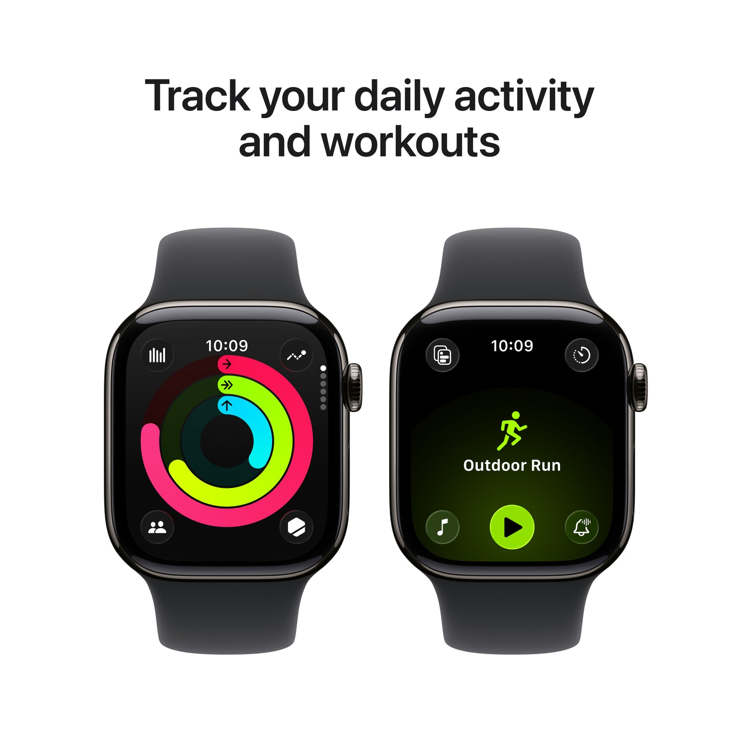 Apple Watch Series 11 (GPS + Cellular) • 42‑mm kast van leisteen titanium • Zwart sportbandje - M/L