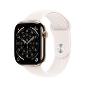 Apple Watch Series 11 (GPS + Cellular) • 46‑mm kast van goudkleurig titanium • Rosé sportbandje - S/M