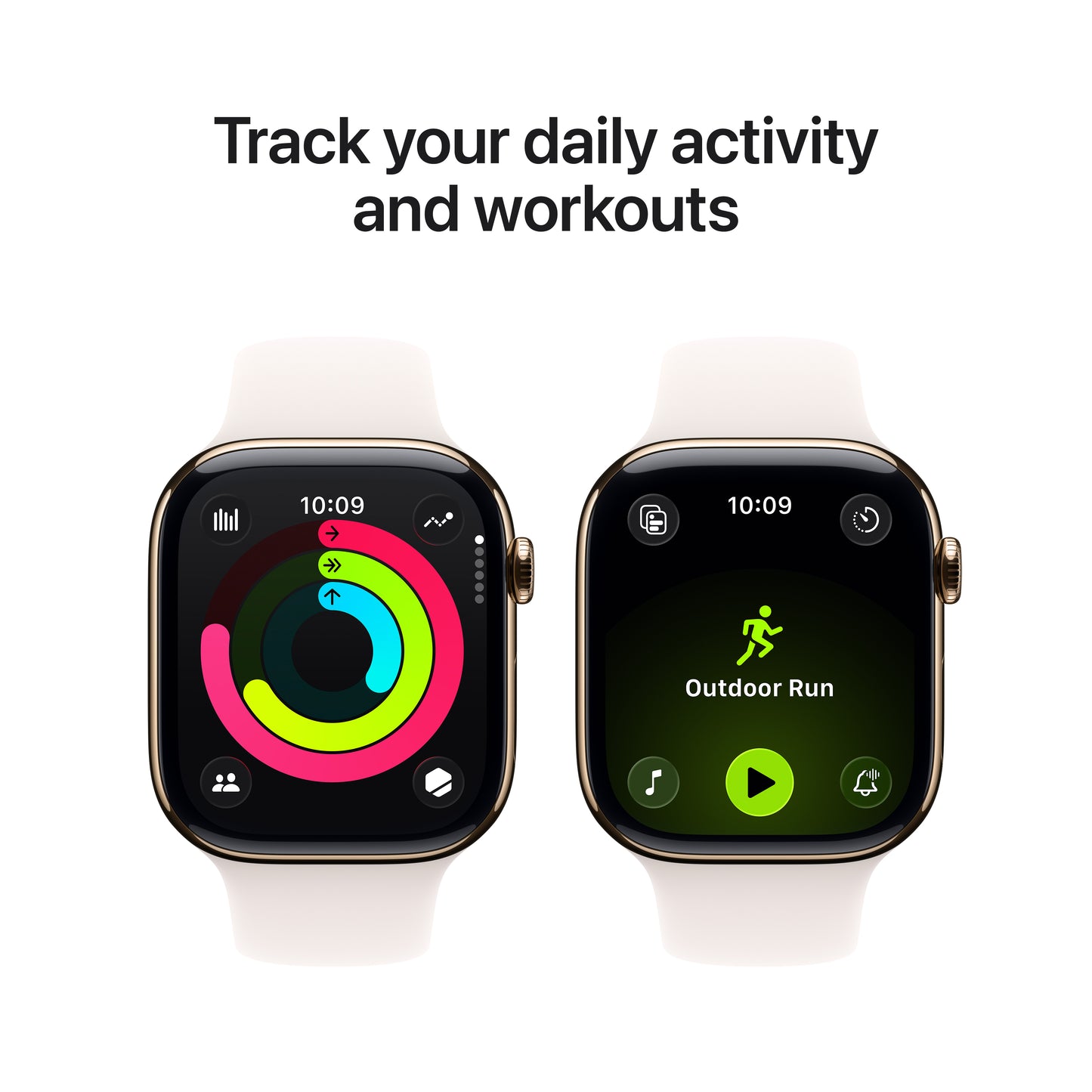Apple Watch Series 11 (GPS + Cellular) • 46‑mm kast van goudkleurig titanium • Rosé sportbandje - M/L