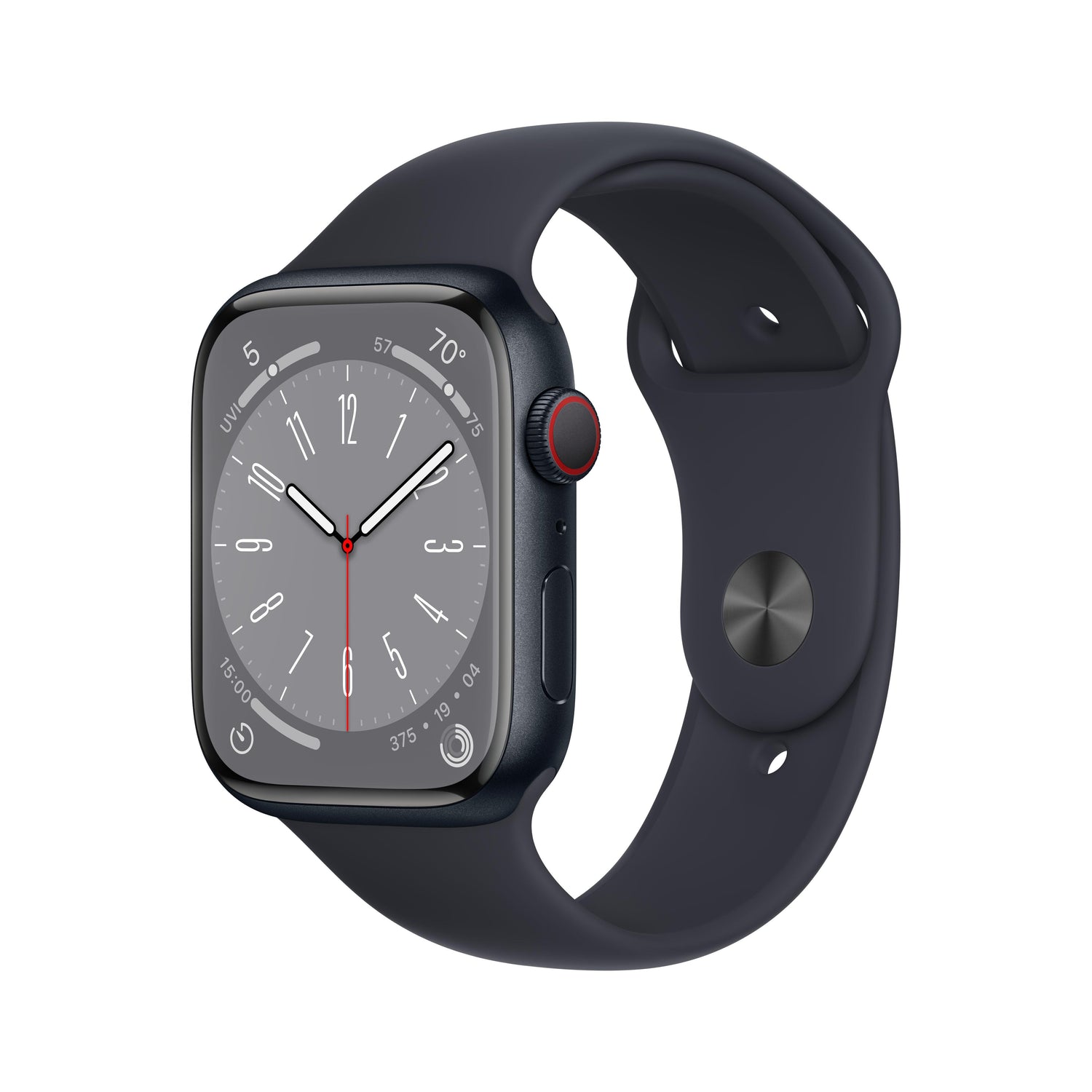 Apple Watch Series 8 (GPS + Cellular) • 45‐mm kast van middernacht aluminium • Middernacht sportbandje - Standaardmaat