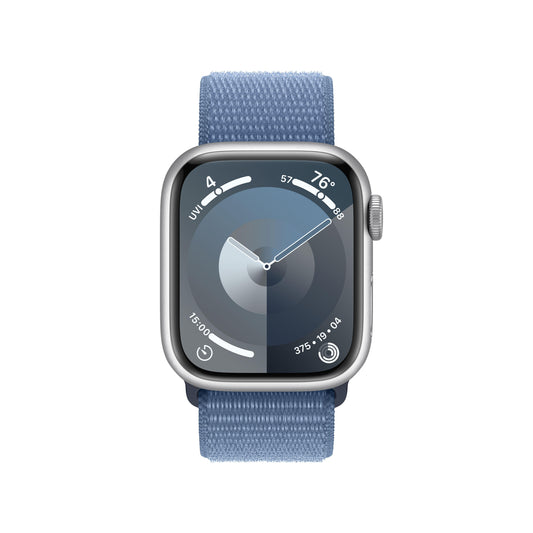 Apple Watch Series 9 GPS, Boîtier en aluminium argent de 41 mm, Boucle Sport bleu d’hiver