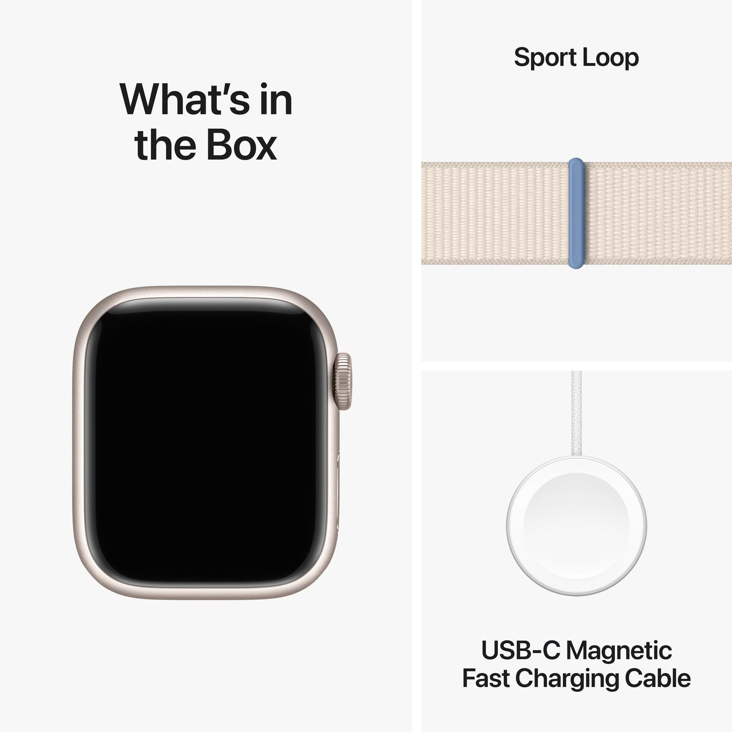 Apple Watch Series 9 (GPS) • 41‑mm kast van sterrenlicht aluminium • Sterrenlicht geweven sportbandje