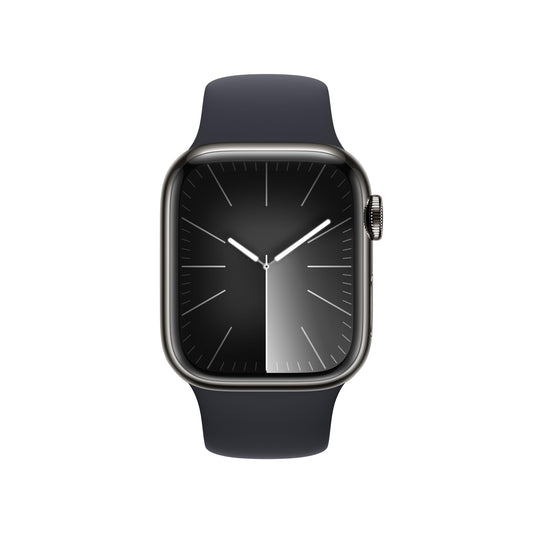 EOL Apple Watch Series 9 GPS + Cellular, Boîtier en acier inoxydable graphite de 41 mm, Bracelet Sport minuit - S/M