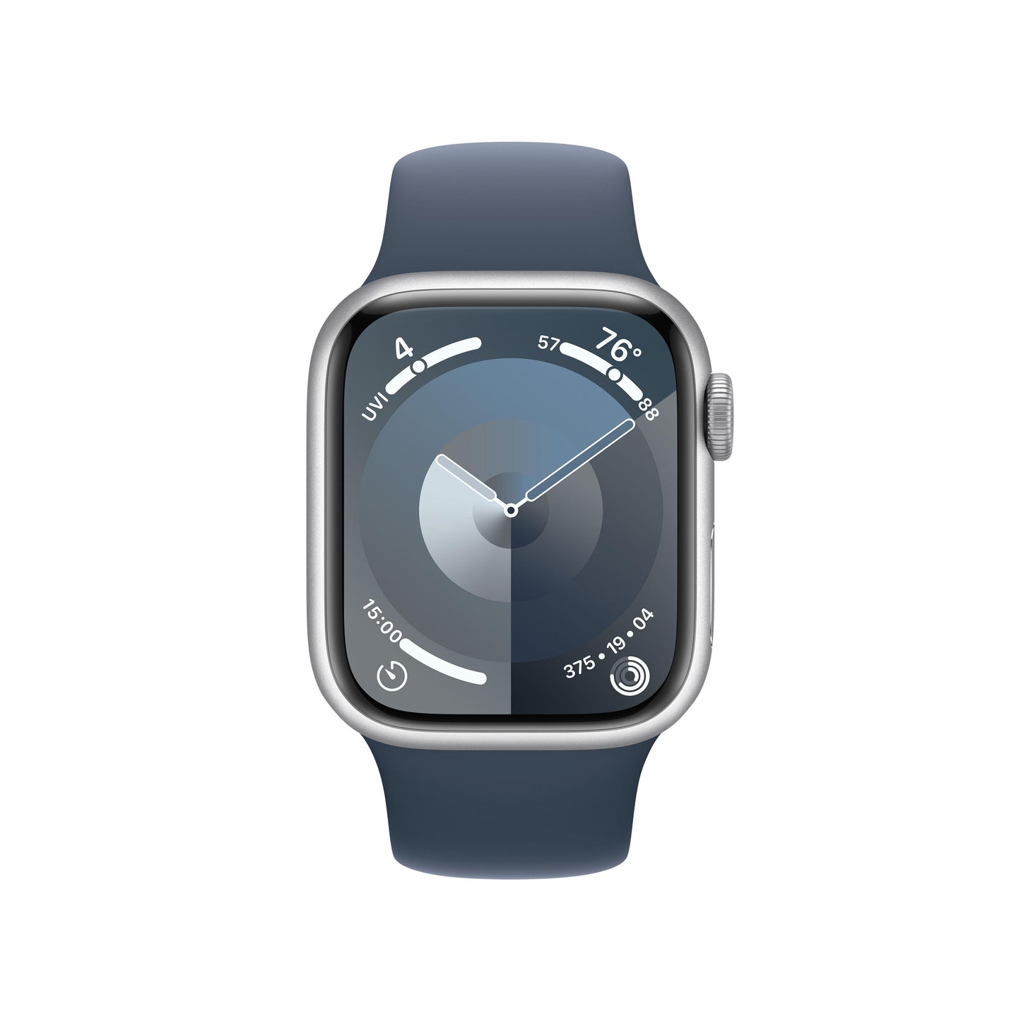 EOL Apple Watch Series 9 (GPS + Cellular) • 41‑mm kast van zilverkleurig aluminium • Stormblauw sportbandje - M/L