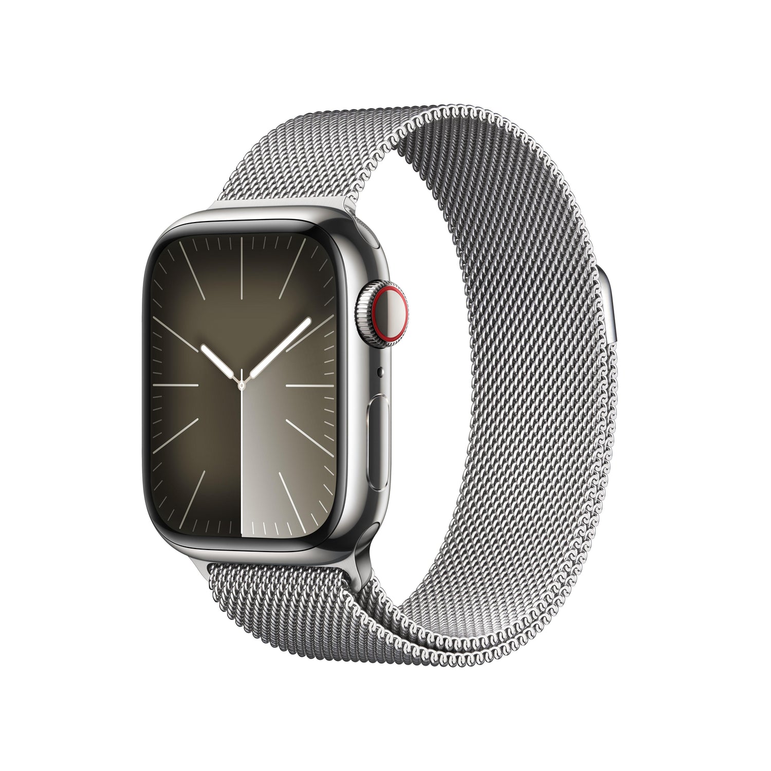 Apple Watch Series 9 GPS + Cellular, Boîtier en acier inoxydable argent de 41 mm, Bracelet Milanais argent