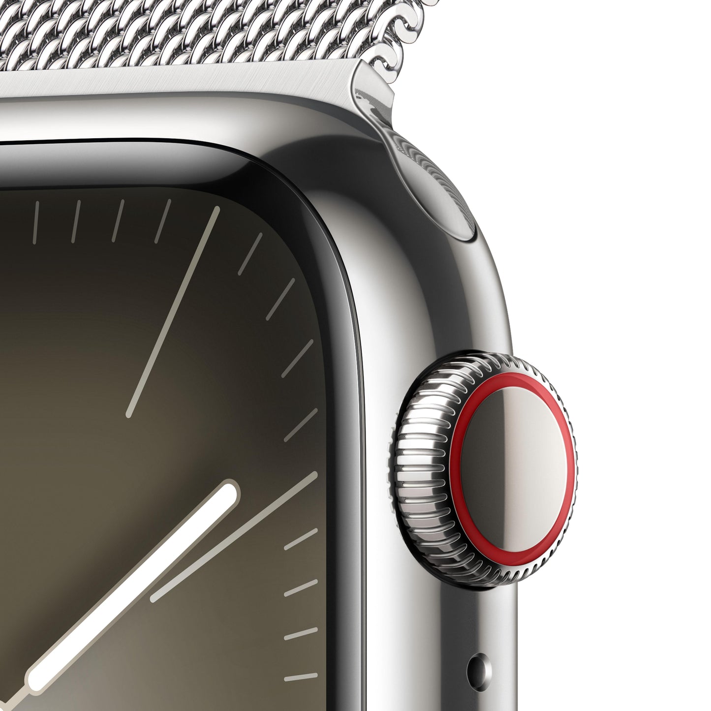 Apple Watch Series 9 (GPS + Cellular) • 41‑mm kast van zilverkleurig roestvrij staal • Zilverkleurig Milanees bandje
