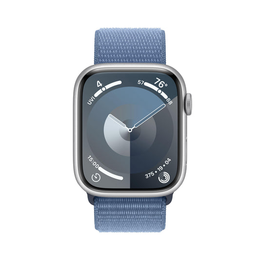 EOL Apple Watch Series 9 GPS + Cellular, Boîtier en aluminium argent de 41 mm, Boucle Sport bleu d’hiver