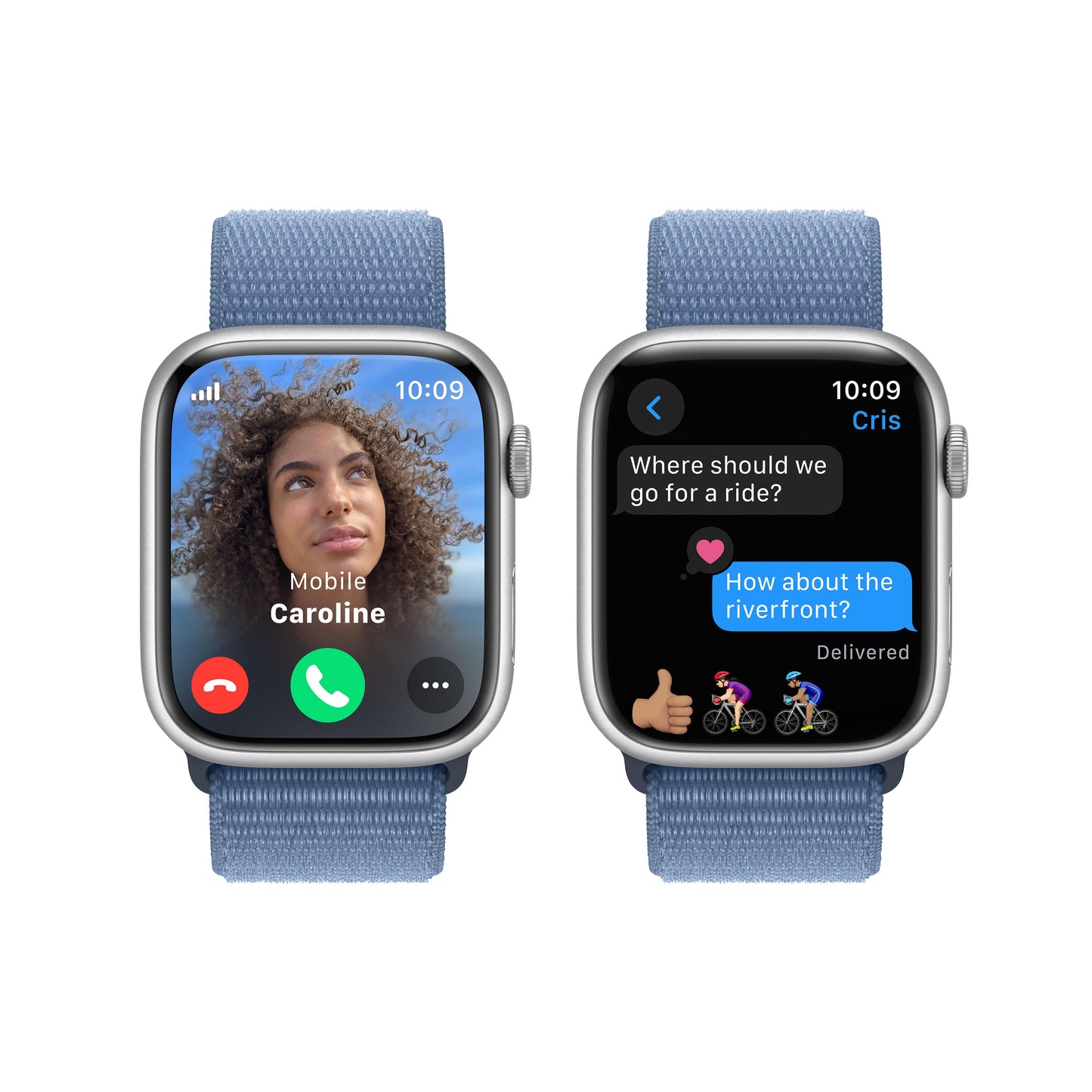 EOL Apple Watch Series 9 (GPS + Cellular) • 45‑mm kast van zilverkleurig aluminium • Winterblauw geweven sportbandje