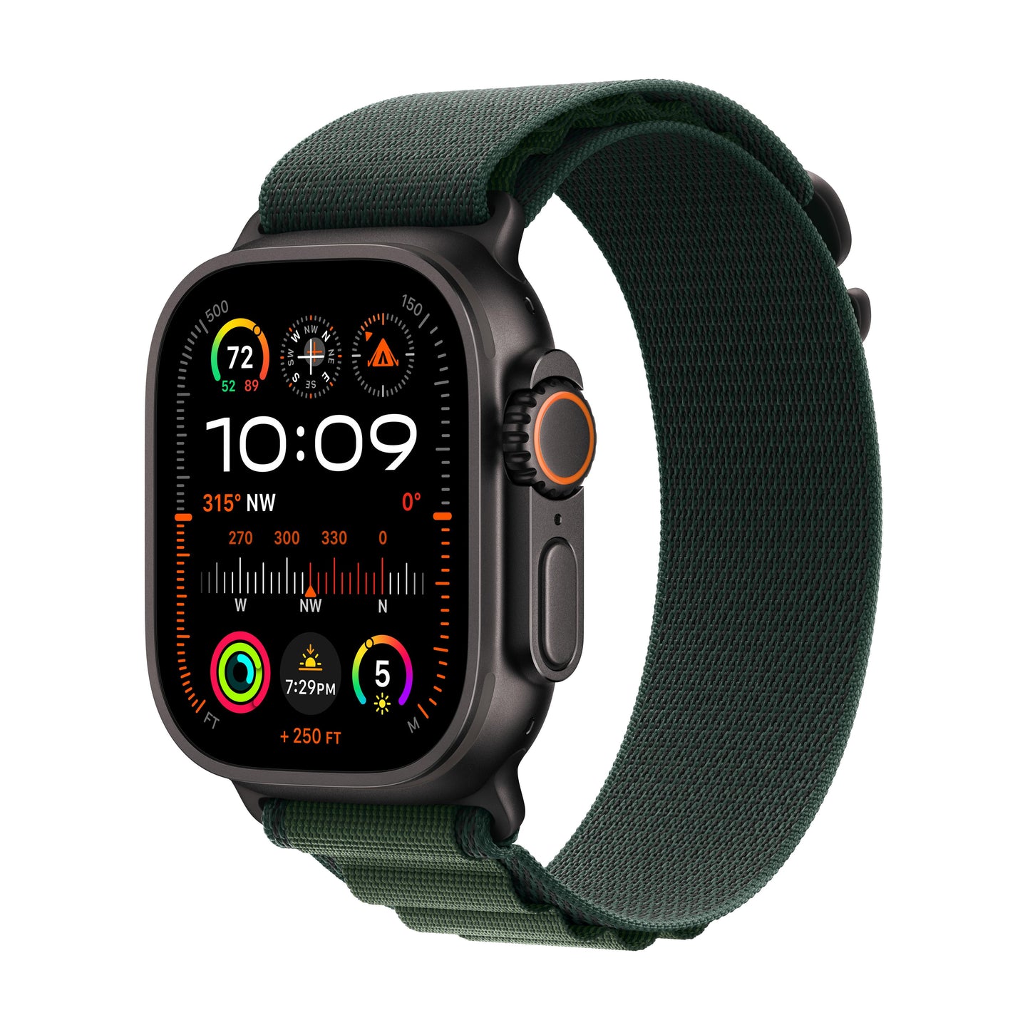 EOL Apple Watch Ultra 2 GPS + Cellular, Boîtier en titane noir de 49 mm, Boucle Alpine vert foncé - S