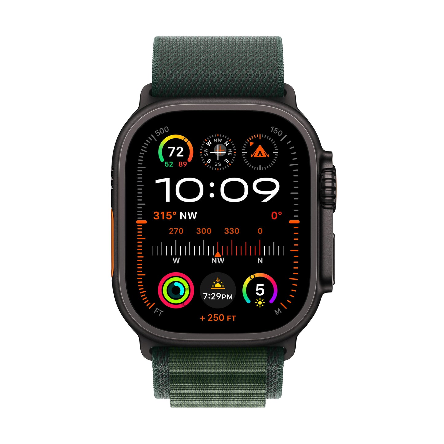 EOL Apple Watch Ultra 2 GPS + Cellular, Boîtier en titane noir de 49 mm, Boucle Alpine vert foncé - S