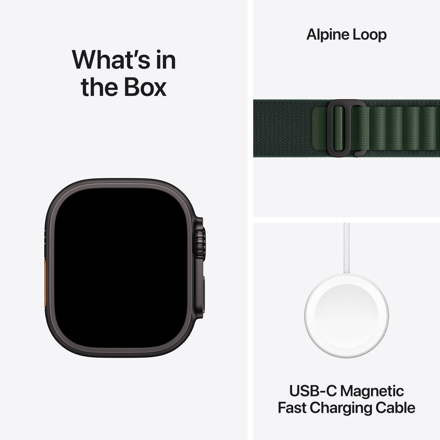 EOL Apple Watch Ultra 2 GPS + Cellular, Boîtier en titane noir de 49 mm, Boucle Alpine vert foncé - S