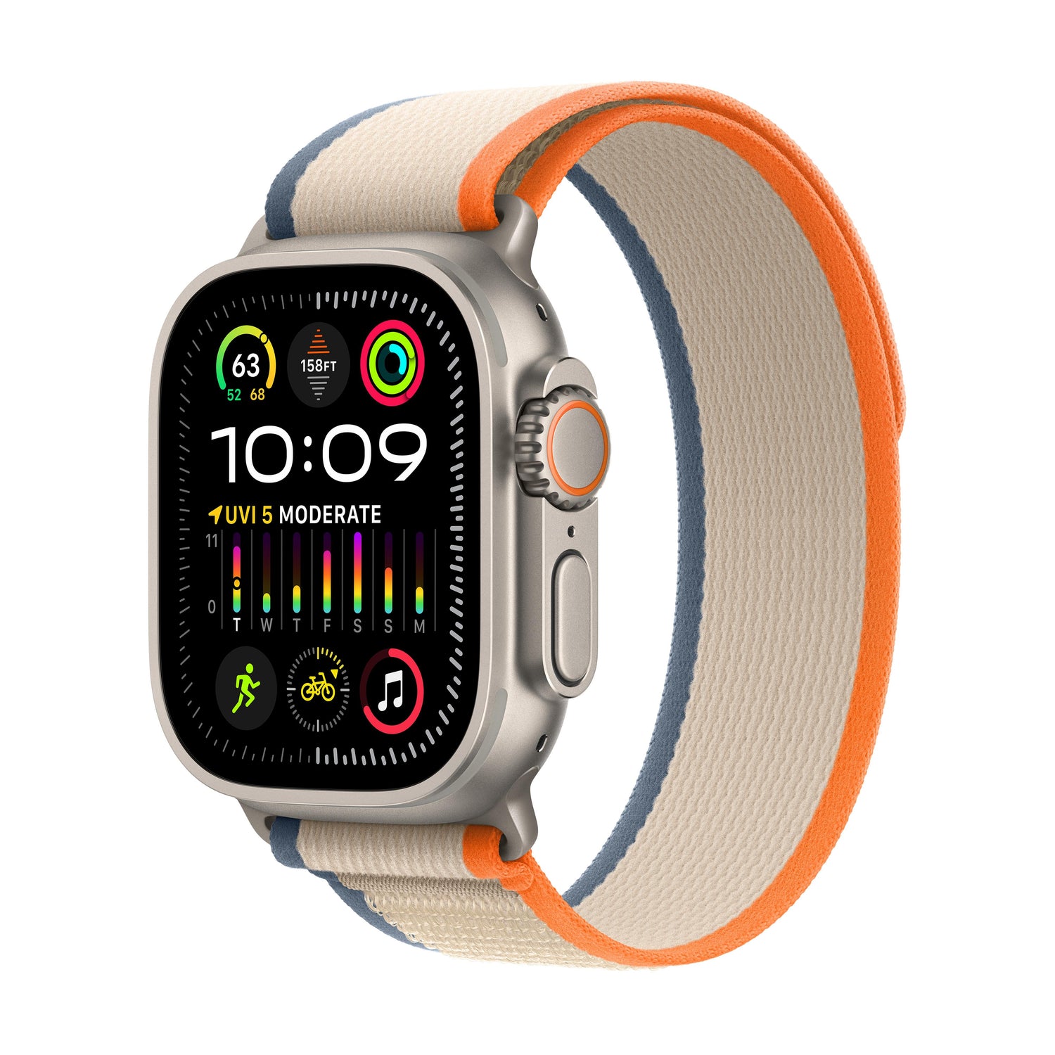 Apple Watch Ultra 2 (GPS + Cellular) • 49-mm kast van titanium • Oranje/beige Trail‑bandje - S/M