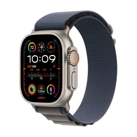 EOL Apple Watch Ultra 2 (GPS + Cellular) • 49-mm kast van titanium • Blauw Alpine‑bandje - M