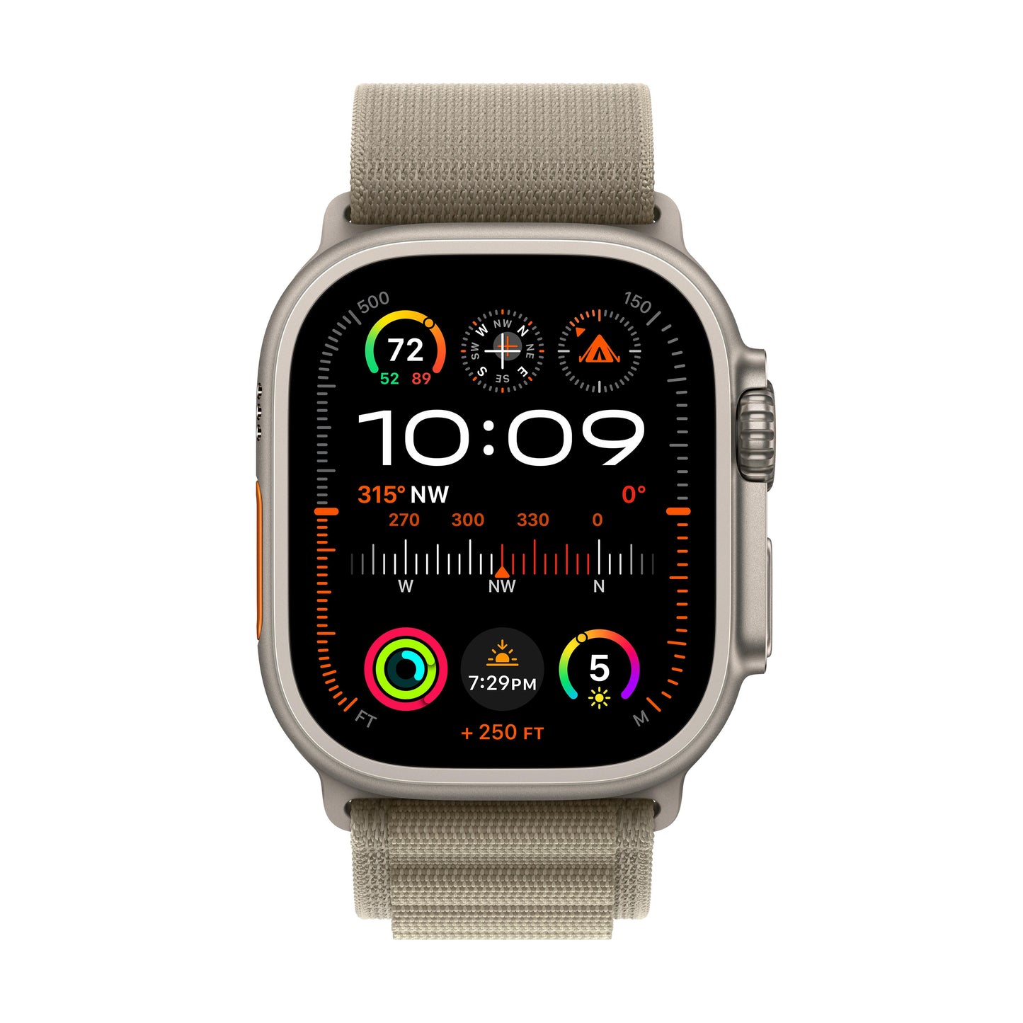 Apple Watch Ultra 2 (GPS + Cellular) • 49-mm kast van titanium • Olijfgroen Alpine‑bandje - S
