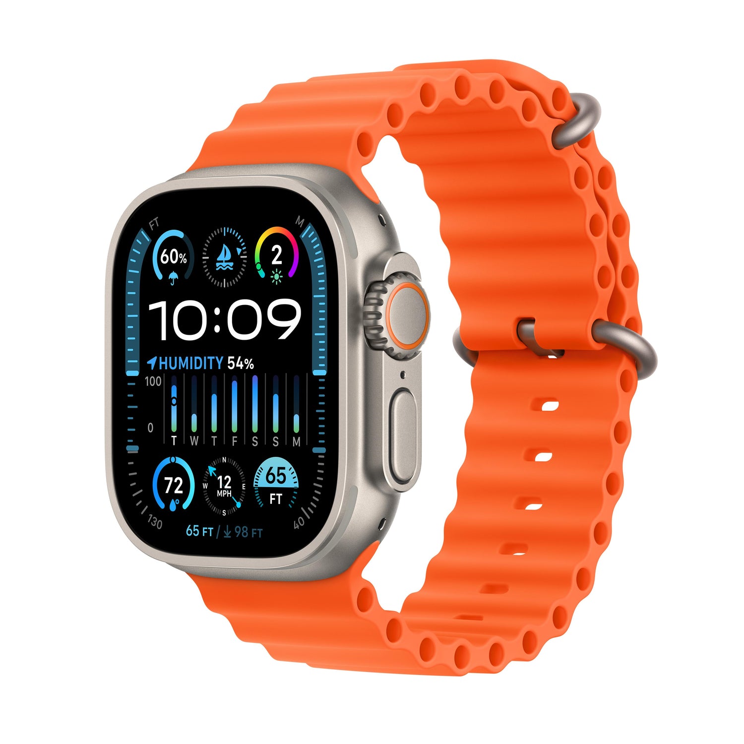 Apple Watch Ultra 2 GPS + Cellular, Boîtier en titane de 49 mm avec Bracelet Océan orange