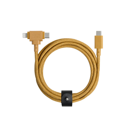 Native Union Belt Duo USB-C-naar-USB-C/Lightning-kabel - 1,5m - Mosterdgeel